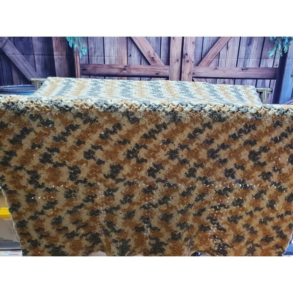 Handmade Crochet Blanket Throw Cozy Neutral Tones